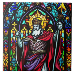 Colorful Stained Glass Medieval King Ceramic Tile