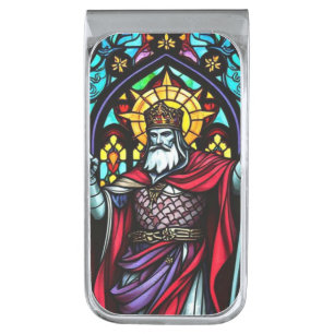 Colorful Stained Glass Medieval King Silver Finish Money Clip