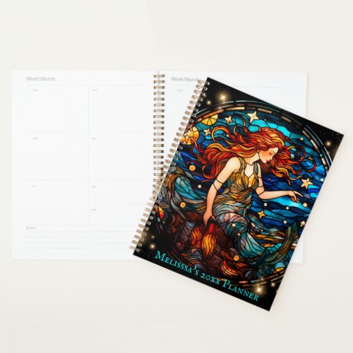 Colorful Stained Glass Mermaid Custom Name 2024 Planner