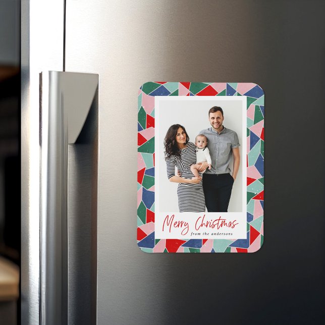 Colorful Stained Glass Merry Christmas Photo Magnet (Creator Uploaded)
