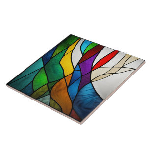 Colorful Stained Glass Mosaic Abstraction Ceramic Tile