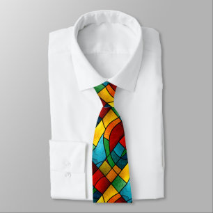 Colorful Stained Glass Mosaic Abstraction Neck Tie
