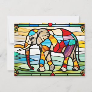 Colorful Stained Glass Mosaic Elephant  Postcard