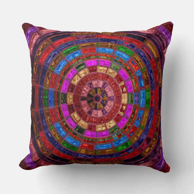 Colorful Stained Glass Mosaic Pattern Throw Pillow (Front)