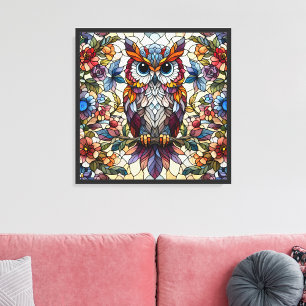 Colorful Stained Glass Owl Canvas Print