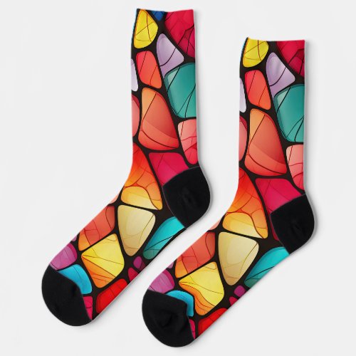 Colorful Stained Glass Pattern background Socks