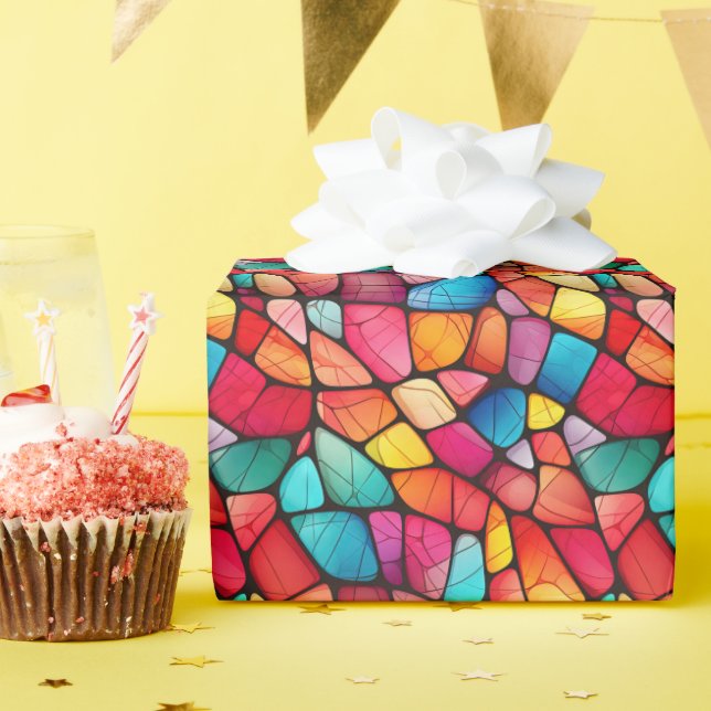 Colorful Stained Glass Pattern background Wrapping Paper (Birthday Party)
