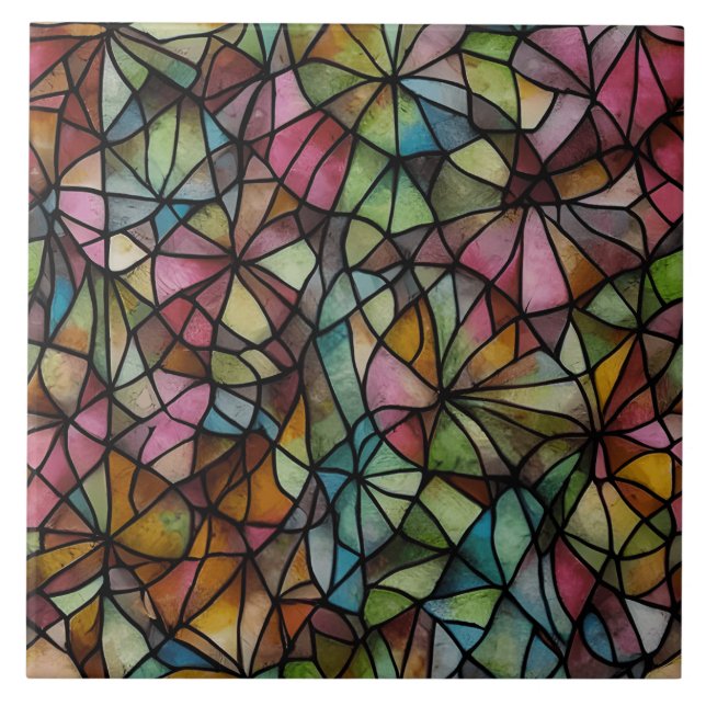 Colorful Stained Glass Pattern Ceramic Tile (Front)
