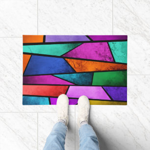 Colorful Stained Glass Purple Blue Teal Door Mat