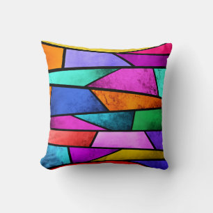Colorful Stained Glass Purple Blue Throw Pillow