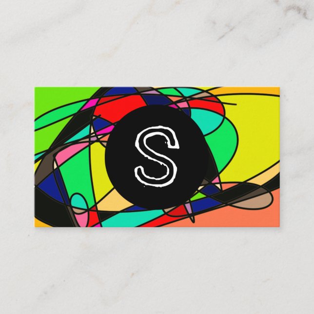 Colorful Stained Glass Retro Doodle Business Card (Front)