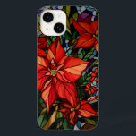 Colorful Stained Glass Style Poinsettias & Holly Case-Mate iPhone 14 Case<br><div class="desc">Lush colorful jewel-toned stained glass style deep red poinsettias and holly with hunter green and gold foliage.</div>