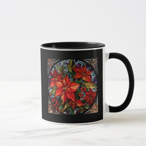 Colorful Stained Glass Style Poinsettias  Holly Mug