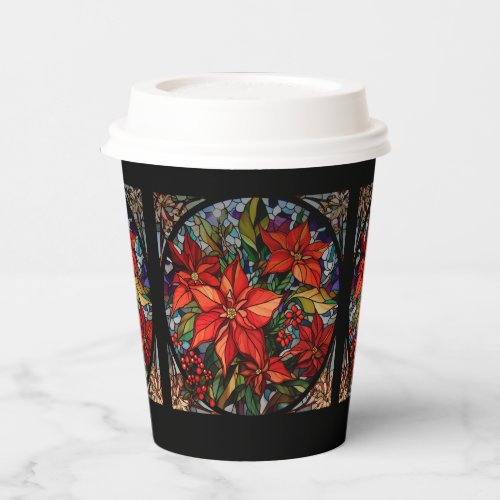 Colorful Stained Glass Style Poinsettias  Holly Paper Cups