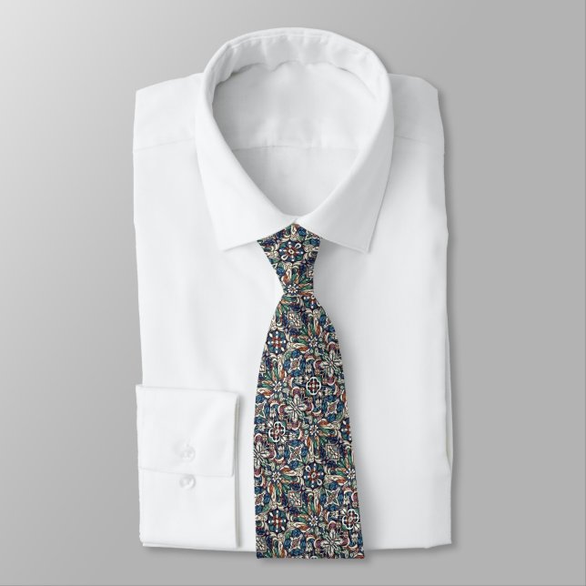 Colorful Stained Glass Tile Pattern  Neck Tie (Tied)