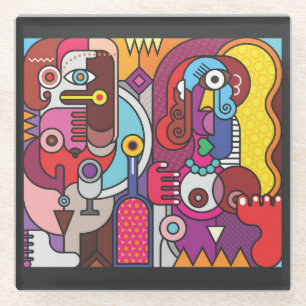 Colorful Stained Glass Two Women and a Wine Bottle Coaster