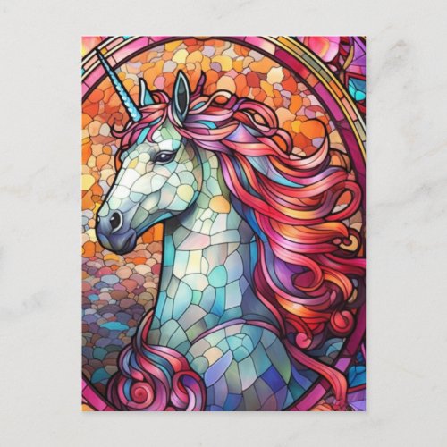 Colorful Stained Glass Unicorn Postcard