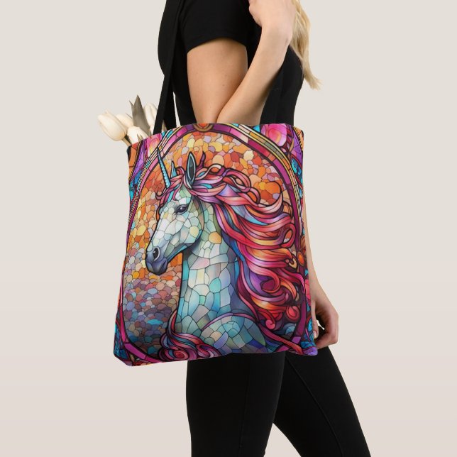 Colorful Stained Glass Unicorn Tote Bag (Close Up)