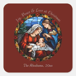Colorful Stained Glass Vintage Christmas Square Sticker