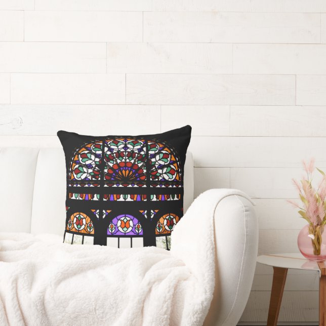 Colorful Stained Glass Window Throw Pillow (Couch)