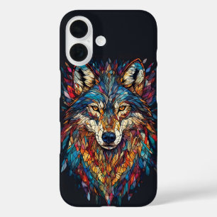 Colorful Stained Glass Wolf Head iPhone 16 Case