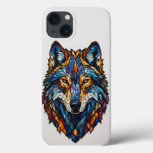 Colorful Stained Glass Wolf Head iPhone 13 Case