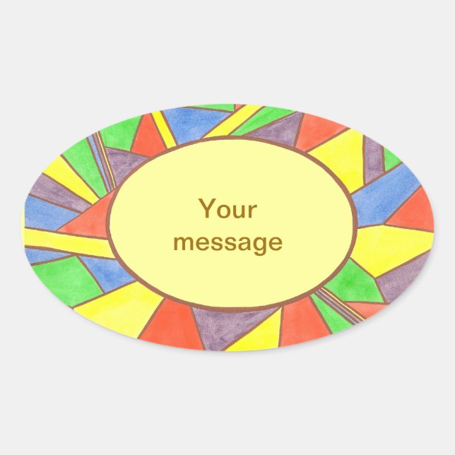 Colorful Stained glass your message, oval stickers (Front)