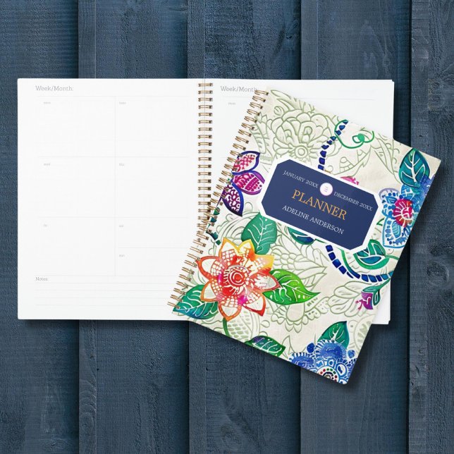 Colorful Stamped Flowers Business Logo Monogram Planner (Creator Uploaded)