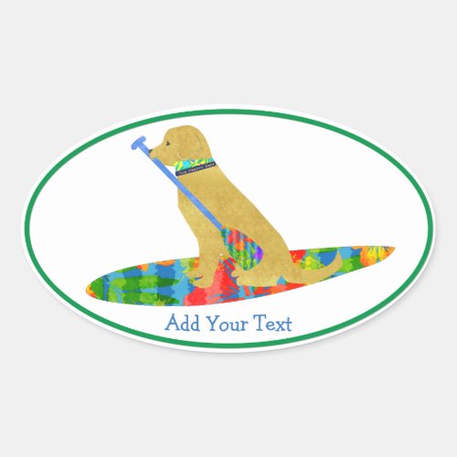 Colorful Stand Up Paddle Board Golden Retriever Oval Sticker