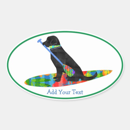 Colorful Stand Up Paddle Board Preppy Black Lab Oval Sticker