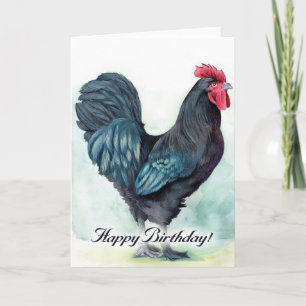 Colorful Standing Chicken Birthday card. Rooster. Card