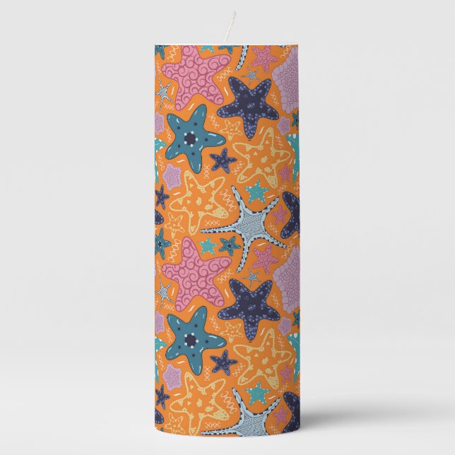 Colorful Star fishes  Pillar Candle (Front)