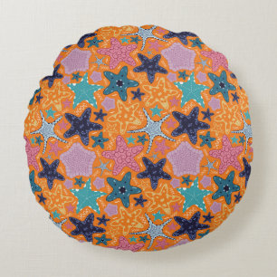 Colorful Star fishes Round Pillow