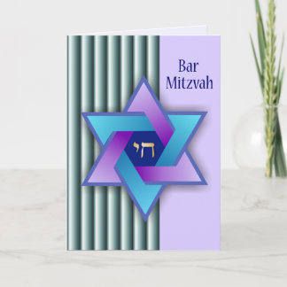 Colorful Star of David and Stripes Bar Mitzvah Car Card