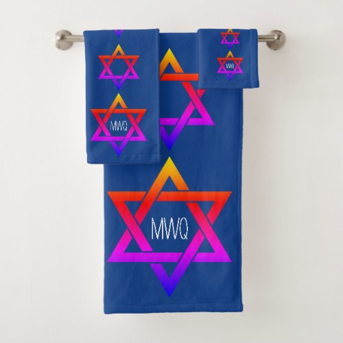 Colorful STAR OF DAVID Monogram Bath Towel Set