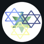 Colorful Star Of David Sticker<br><div class="desc">Stylish Hanukkah envelope seal sticker, with great looking graphics of a blue , yellow, green Stars of David overlapping each other. Great as envelope seals for your Hanukkah cards or party invitations, or party favors for the kids.</div>