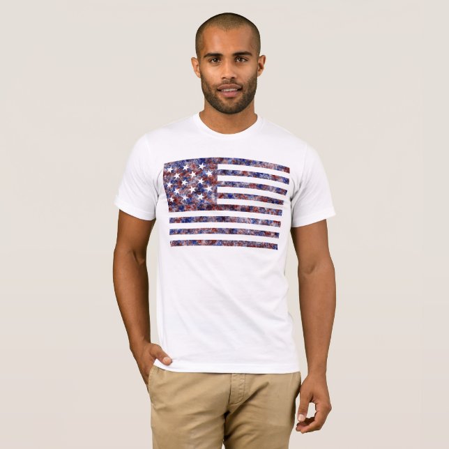 Colorful Star-Spangled Banner America Flag T-Shirt (Front Full)
