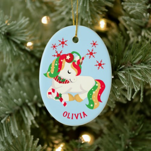 Colorful Star Unicorn Kids Christmas Ceramic Ornament
