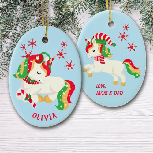 Colorful Star Unicorn Kids Christmas Ceramic Ornament