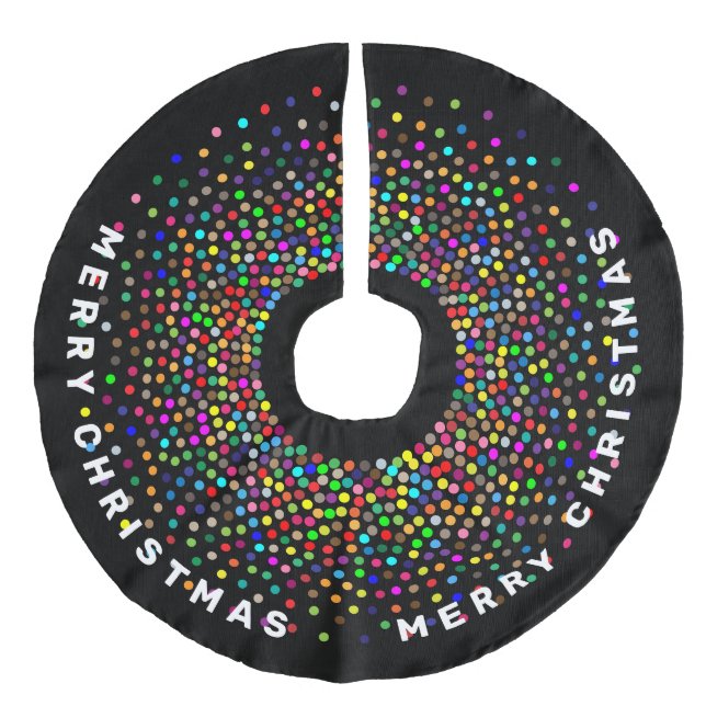COLORFUL STARBURST  DOTS  Merry Christmas Faux Linen Tree Skirt (Front)