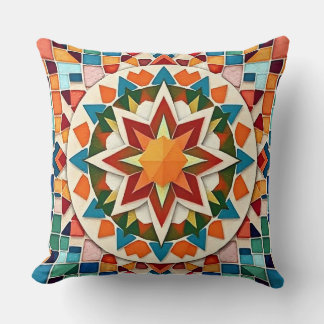 Colorful Starburst Mosaic Throw Pillow