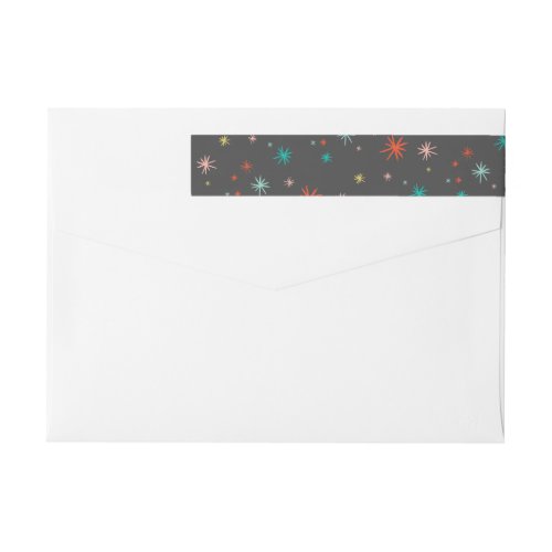 Colorful Starbursts Fun Pattern New Year Holiday Wrap Around Label