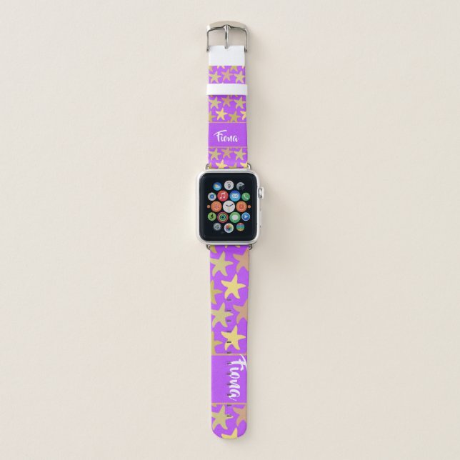 Colorful starfish on purple apple watch band (Front)