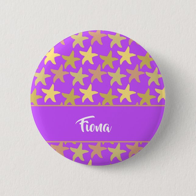 Colorful starfish on purple button (Front)