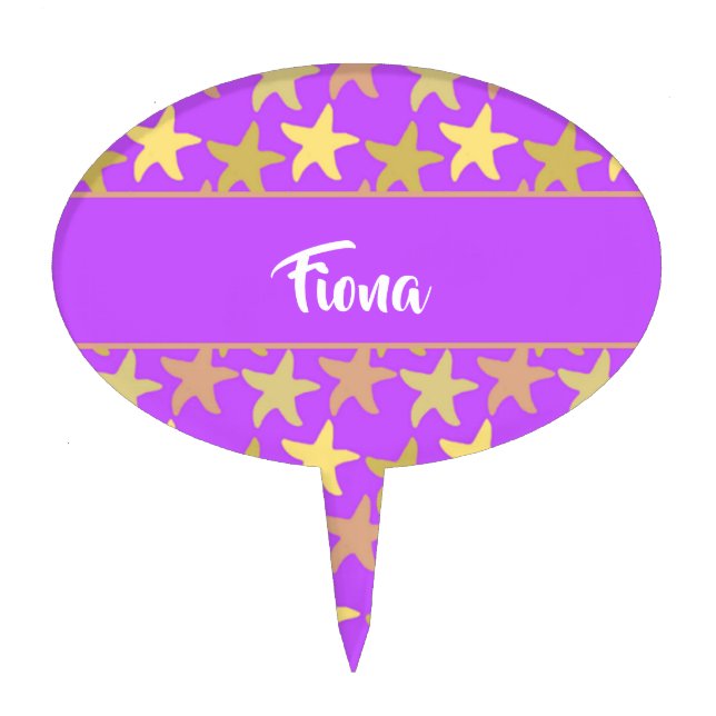 Colorful starfish on purple cake topper (Front)