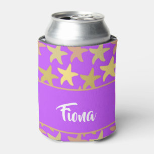 Colorful starfish on purple can cooler