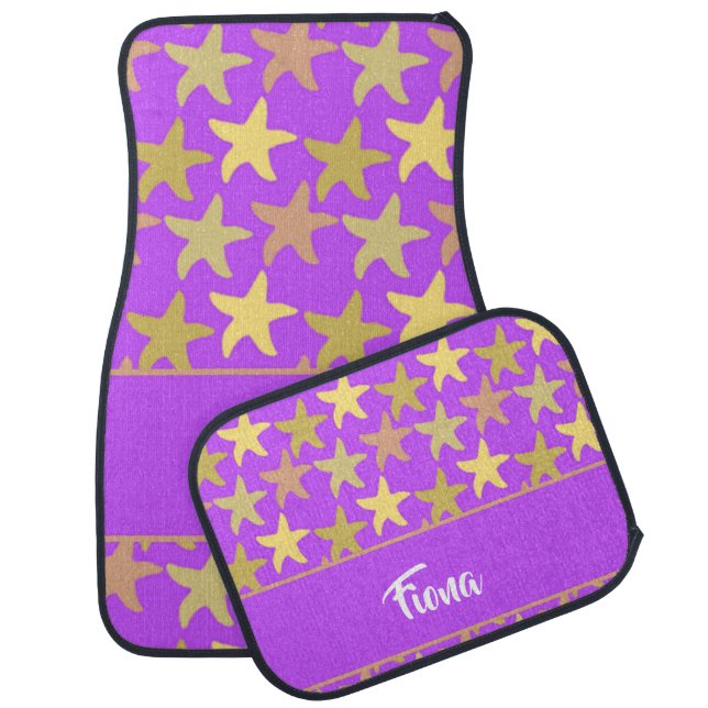 Colorful starfish on purple car floor mat (Set)