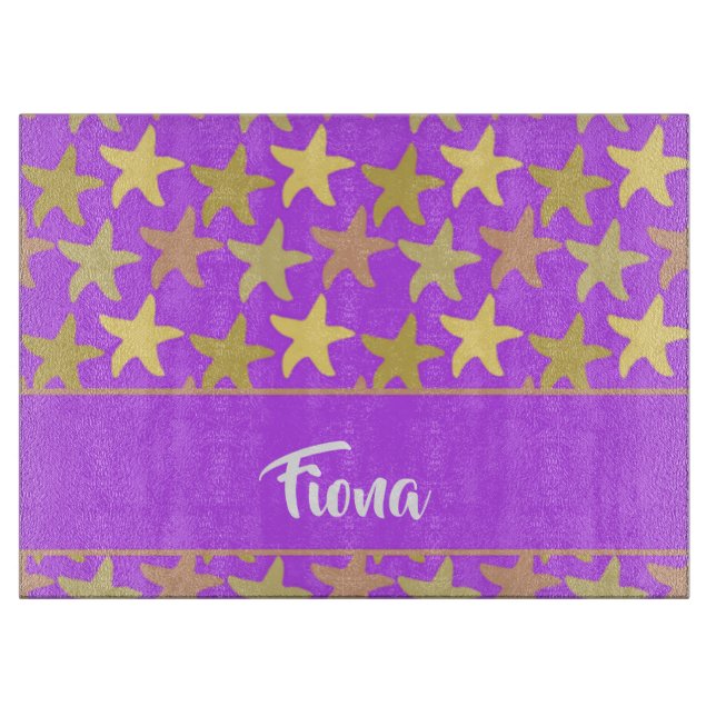Colorful starfish on purple cutting board (Front)