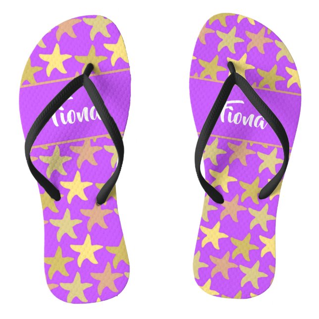Colorful starfish on purple flip flops (Footbed)