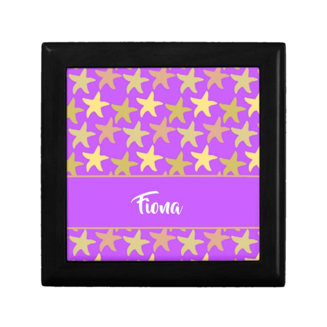 Colorful starfish on purple gift box (Front)